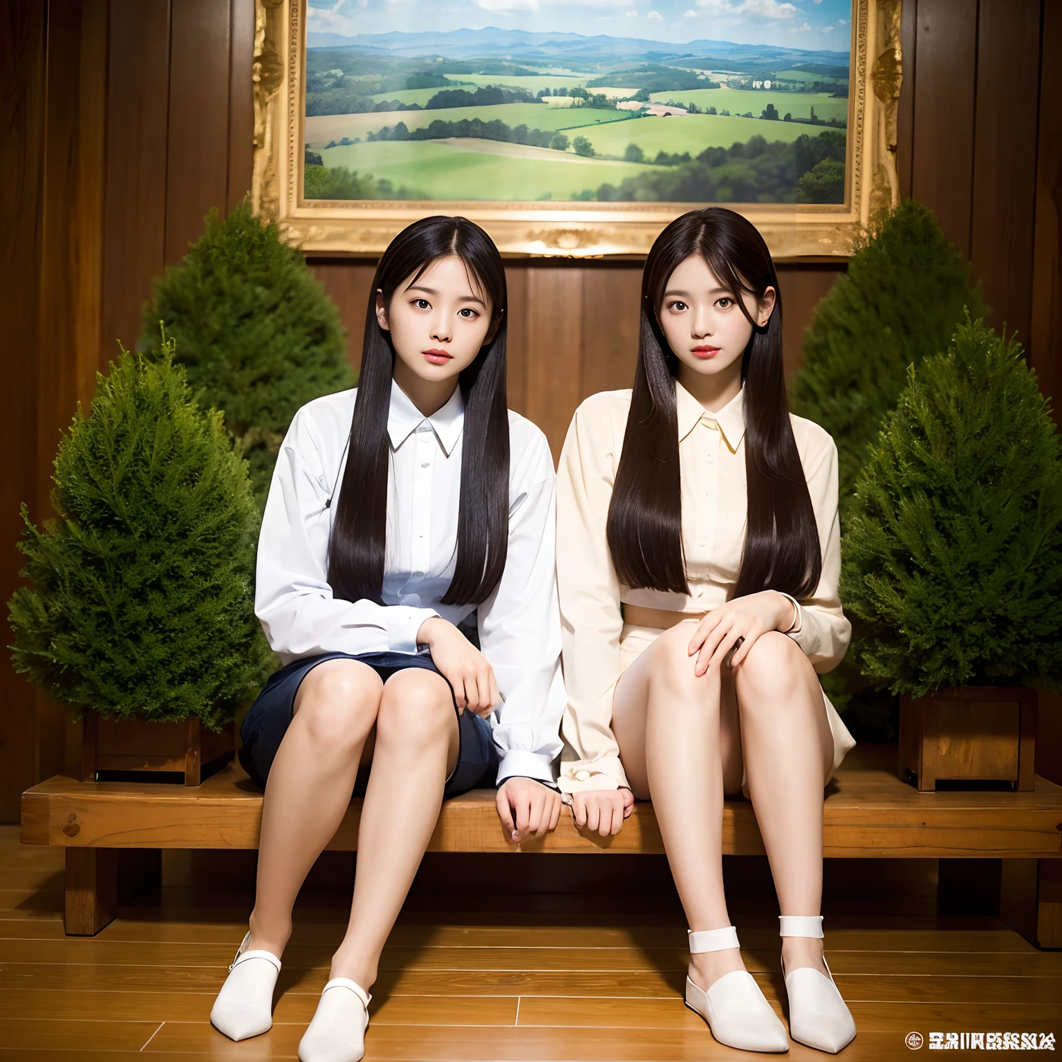 top-quality、​masterpiece、超A high resolution、(Photorealsitic:1.4)、2girls、twinsies、full body Esbian