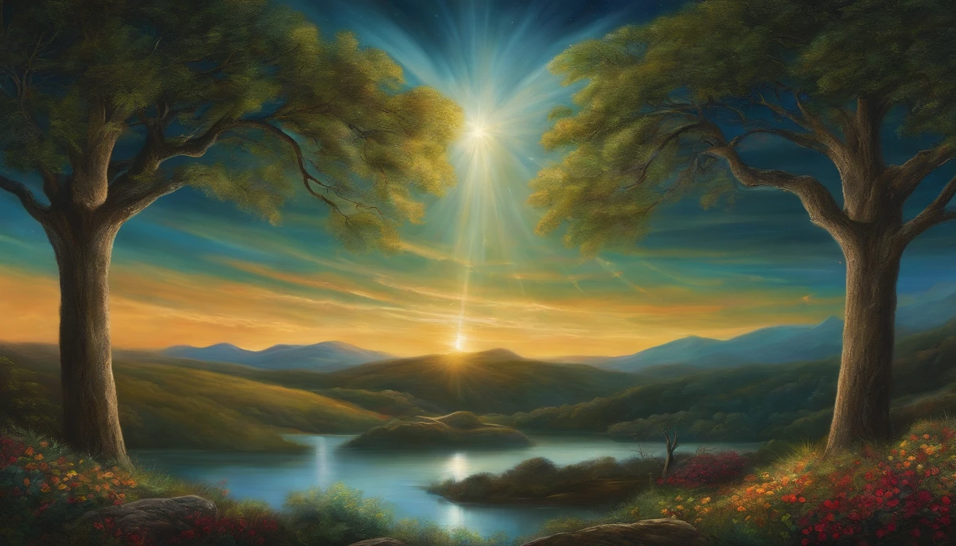 A painting with the word "God" highlighted, symbolizing the creator.