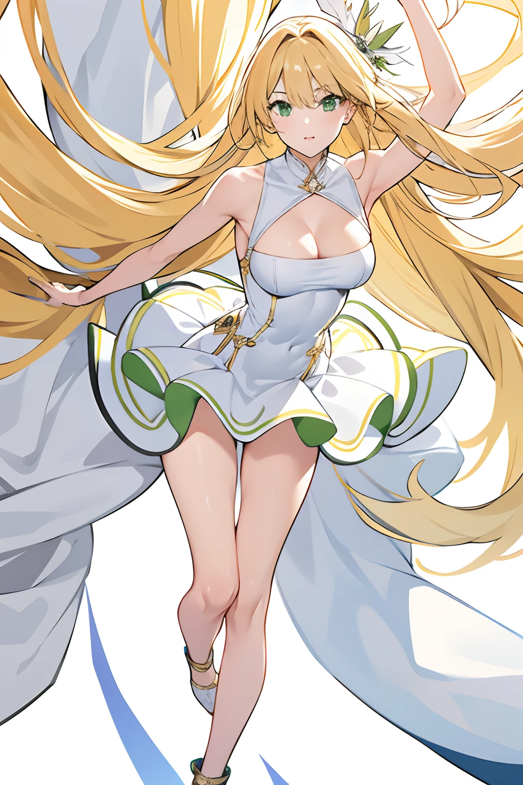 masterpiece, best quality,[(White background:1.4)::5],1girl,full body, blonde, green eyes,, full hd