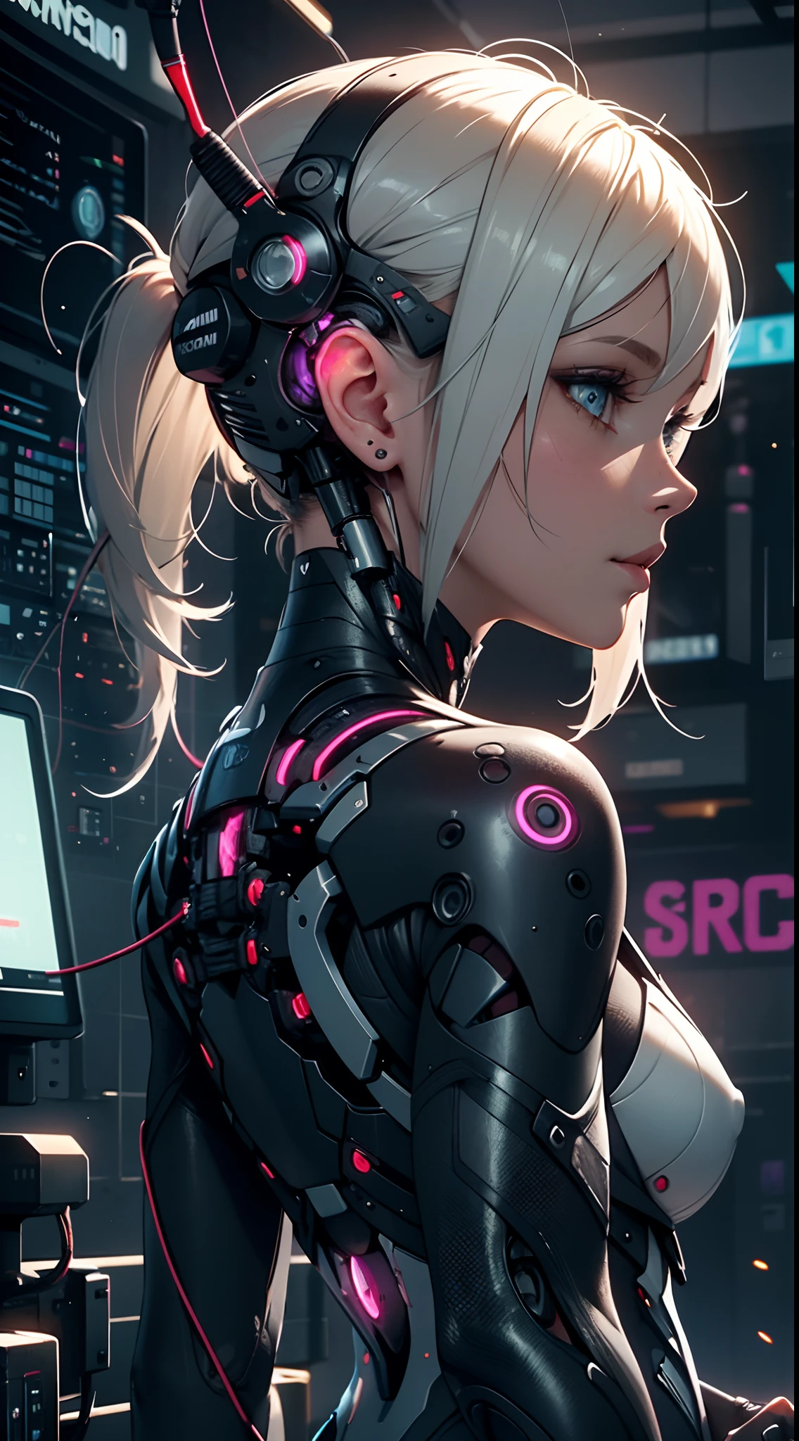 Cyborg Woman | Female Face | Flesh-colored skin | Electronic Systems On-Head Humanoids | Detailed Brain in Sight | Detailed connection wire | Biopunk | Cybernetics | Cyberpunk | Canon M50| 100mm| Sharp Focus | Hyperrealism | Very detailed| Intricate Details | Side view of the face | 1head per body