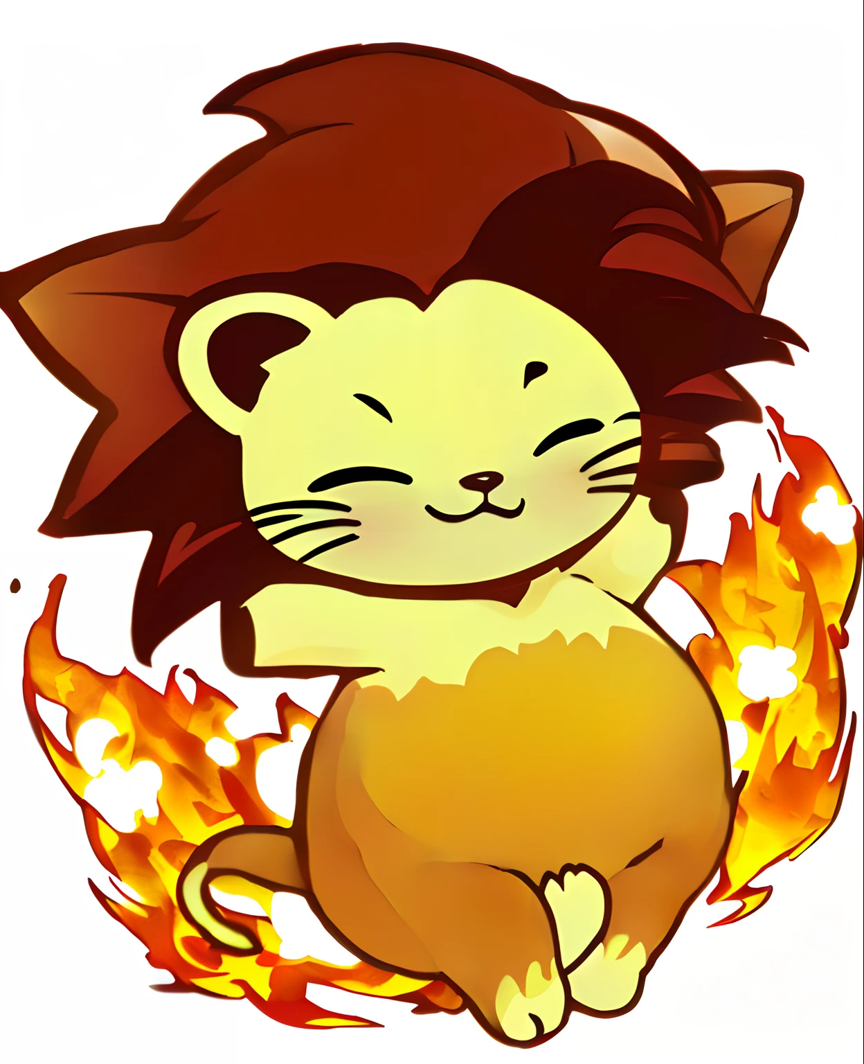 cartoon lion with a big smile and a big tail, telegram sticker, chibi, character art of maple story, japanese mascot, mascot illustration, shaky, a friendly wisp, adorable glowing creature, full body mascot, cute character, advanced digital chibi art, cute:2, cereal mascot, spike, toonix character, yoshitaka