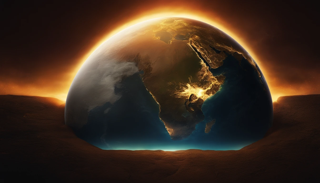 An illustration of the world in darkness and then an image of the Earth bathed in light.