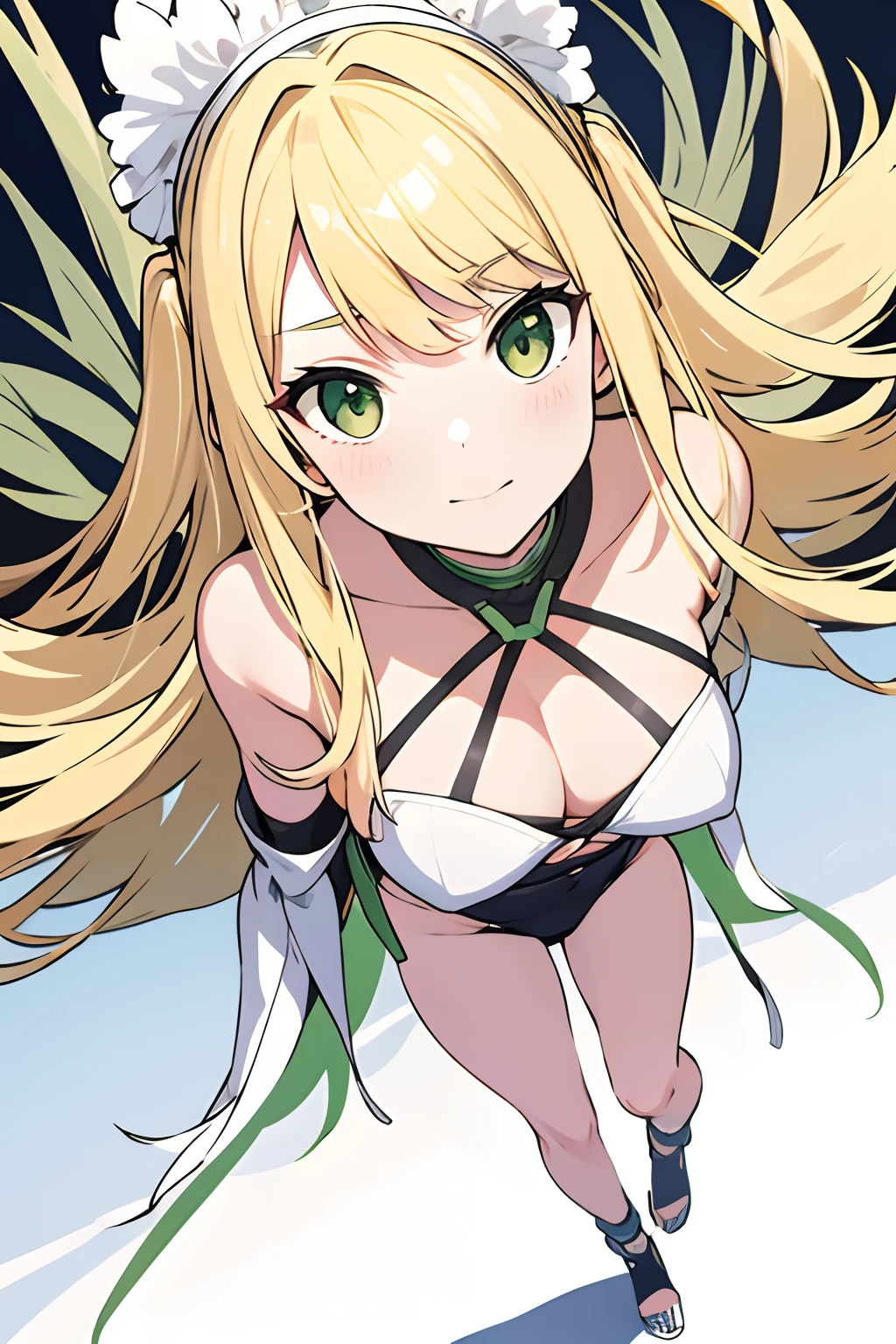 masterpiece, best quality,[(White background:1.4)::5],1girl,full body, blonde, green eyes,, full hd