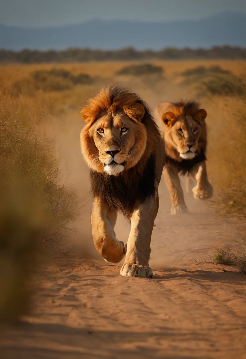 Fleeing lions