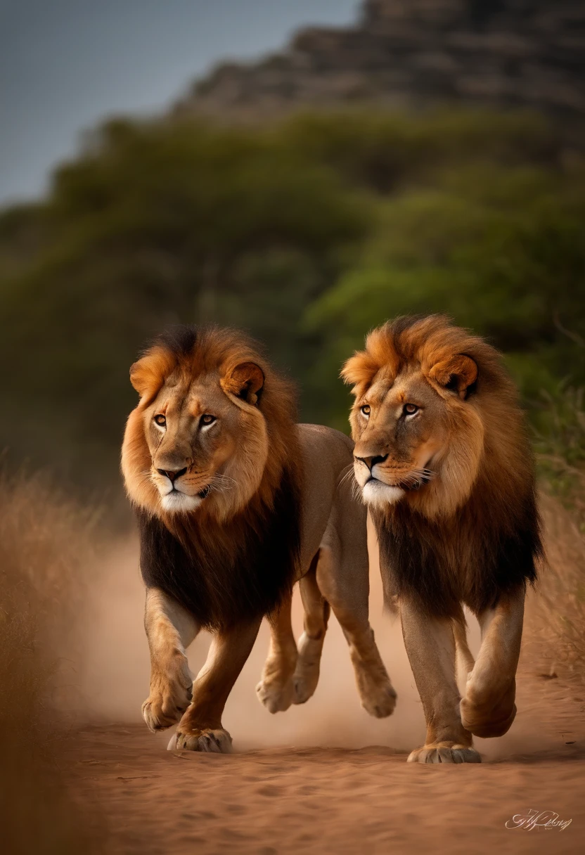 Two lions mounted on the back of a lioness