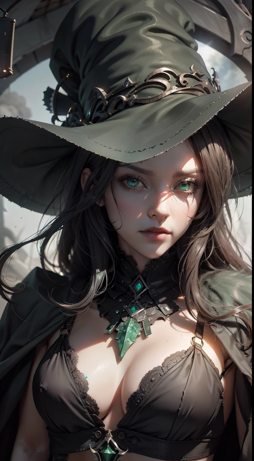 (very detailed 8k wallpaper), terrifying necromancer medium shot, ominous shadows, green smoke, intricate, high detail, dramatic