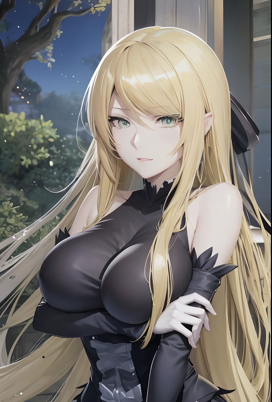 anime girl with long blonde hair and green eyes in a black outfit, blonde anime girl with long hair, marin kitagawa fanart, marisa kirisame, artoria pendragon, portrait knights of zodiac girl, anime girl with long hair, anime goddess, android heroine, blonde - haired princess, from girls frontline, portrait of a female anime hero