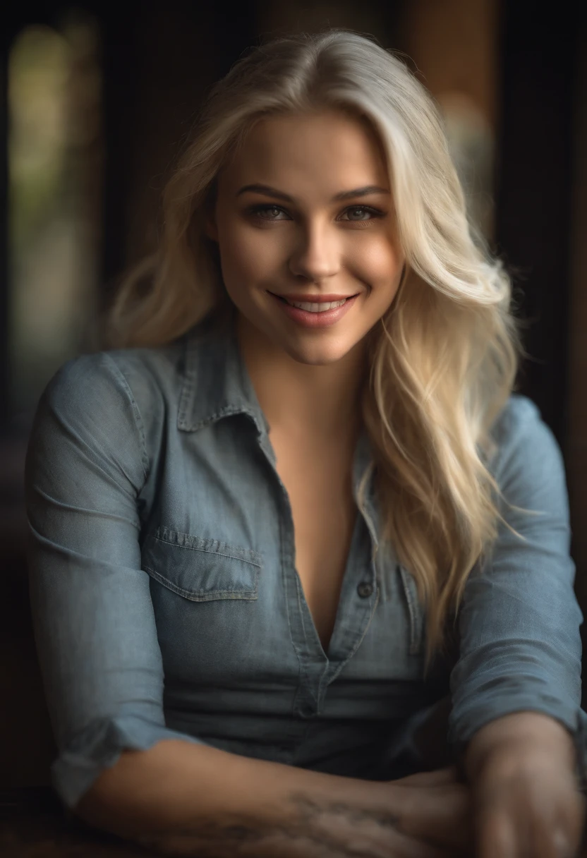 professional, (4k photo:1.1) by (Jeremy Lipking:0.3), (Dittmann Anna:0.3), (Arian Mark:0.3), (Sharp focus:1.3), high detail, wearing (lowcut shirt:1.2), beautiful detailed face, hazel eyes, long blonde hair, (attractive young woman:1.3), (seductive:1.1), (blushing:1.1), hourglass body shape, large round big breasts, wide thicc hips, blonde goddess, tight outfit, tight attire, smiling seductively, pretty face, perfect white haired girl, satisfied pose, cute seductive smile, beautiful blonde girl, good young girl, beautiful angle, attractive pose, cute girl, sexy pose, a gorgeous blonde, full body picture, full body, full body shoot, wearing white skirt and boots