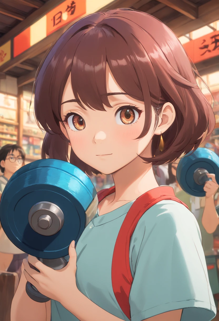 35mm humanistic lens,Sports girl,lifting weights,detailedbackground,Asian Games,True skin texture,Smudge,Accurate facial features,dynamic blur,super-fine,ultra - detailed,high qulity,8K ,oc rendered,dynamic viewing angle,Hyper Real,Ultra photo realsisim
