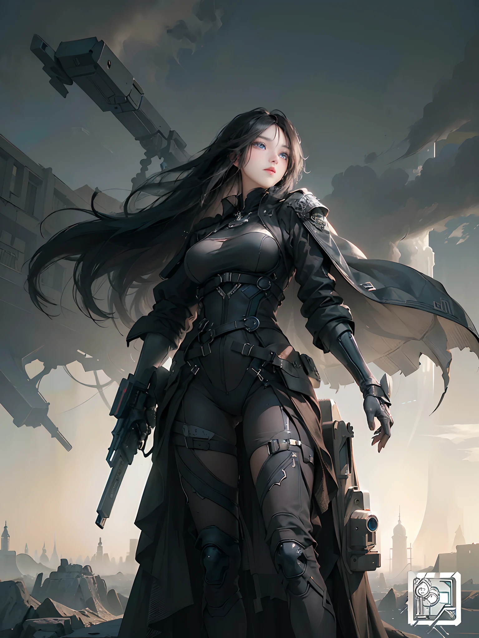 ((top-quality)), (((​masterpiece)), (detaileds: 1.4), 3D, Beautiful Cyberpunk Woman Image, bob cuts, Broken black tights, leather clothes, Electromechanical, nffsw(HighDynamicRange), Ray traching, NVIDIA RTX, Hyper-Resolution, Unreal 5, Sub-surface scattering, PBR Texture, Postprocess, Anisotropy Filtering, depth of fields, Maximum sharpness and acutance, Multilayer Texture, Albedo and Highlight Maps, Surface Coloring, Accurate simulation of light-material interactions, perfectly proportions、octane renderings、two tone lighting、Large aperture、Low ISO、White Balance、thirds rule、8K Raw、​masterpiece、top-quality、(8k extremely detailed CG unit wallpaper)(top-quality)、(The best illustrations)、(Best Shadows), innocent blue eyes, long hair, big titt