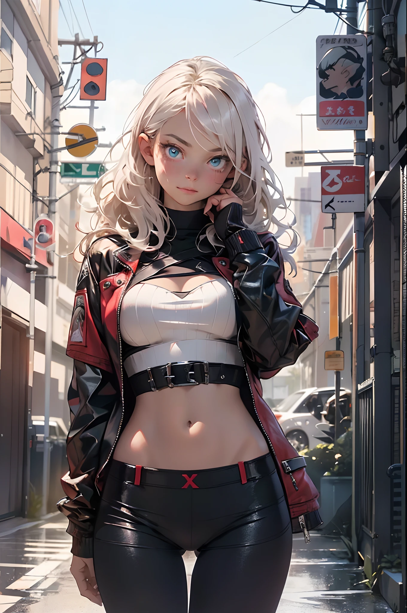 melancholy lighting, Calm down and relax, Calm down and relax, brightness, tmasterpiece, beste-Qualit, 1girl, (JinxLol: 1.2), (Ultra fotorrealisti: 1.3), (tmasterpiece: 1.4), beste-Qualit, ((realisti)), hiquality, ultra detialed, ((real image)), ((realisic skin)), ((realistic face)),(illustartion: 1.05), (beutiful: 1.05), (beautiful detail eyes: 1.05), (cinematiclight: 1.1), Red Torino from the attacks, body complet, red leather jacket, tiny panties, motion, Elle Fanning