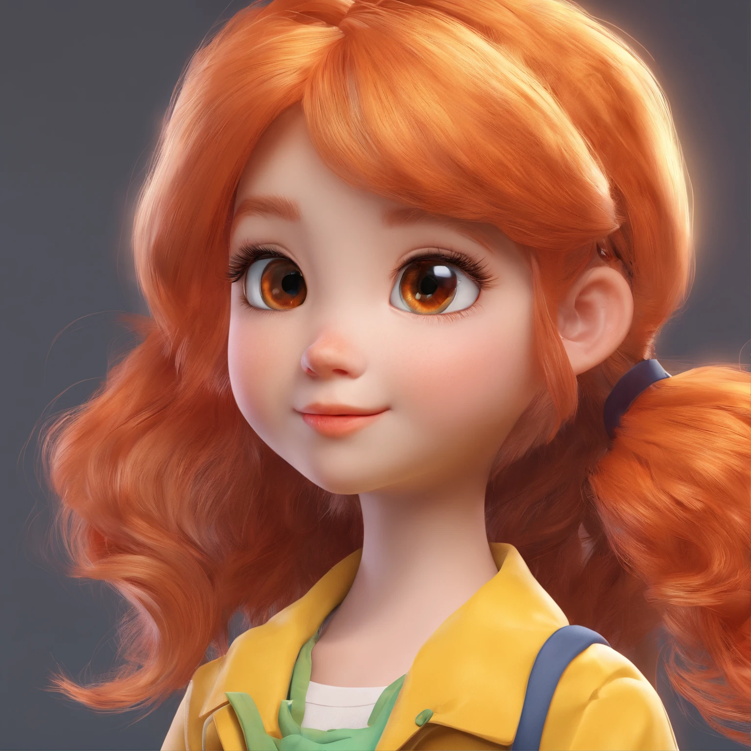 There is one with a ponytail， girl with orange hair, lovely digital painting, adorable digital art, Cute detailed digital art, Realistic cute girl painting, Cute cartoon character, Kawaii realistic portrait, Cute cartoon, Young and cute face, cute portrait, Cartoon Cute, digital cartoon painting art, cute kawaii girls, cute character, portrait cute-fine-face, adorable expression,（head portrait,sportrait）