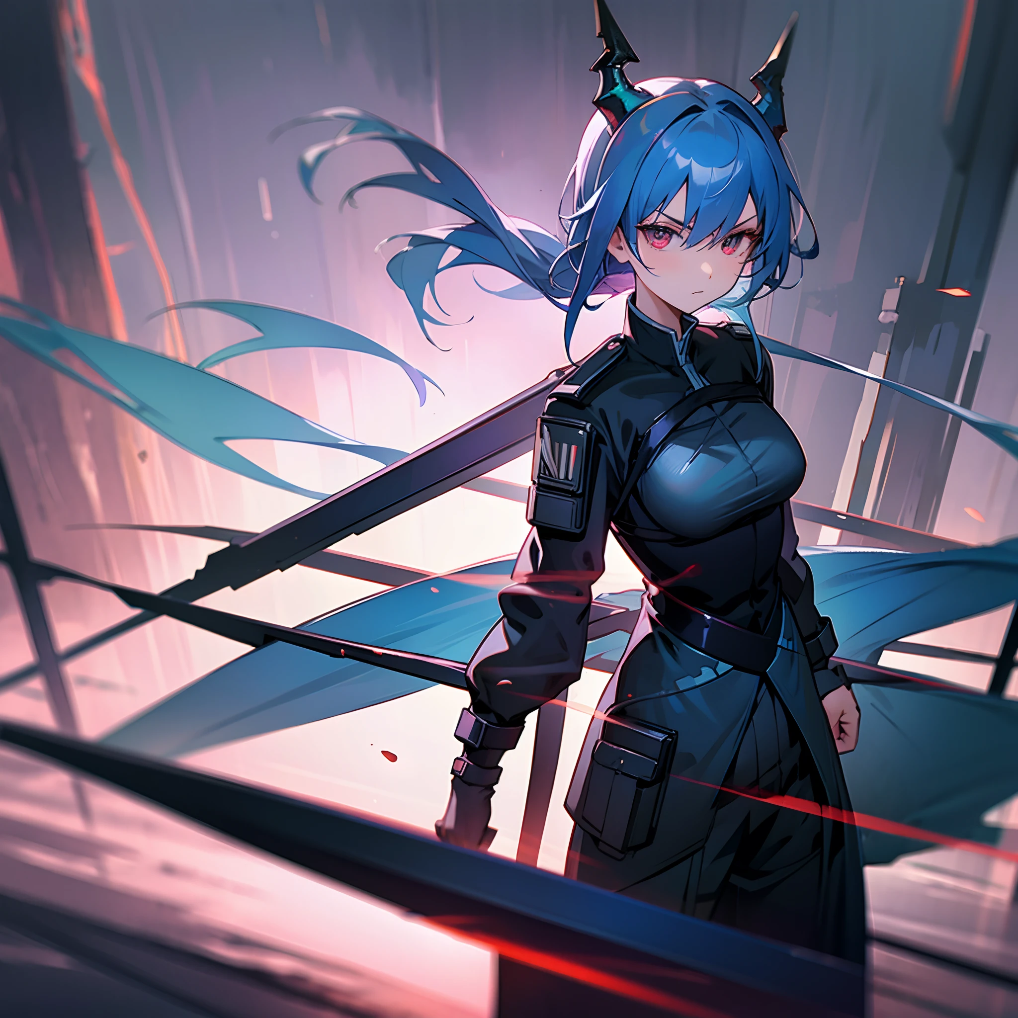 blue hairs，Black combat uniform，k hd，Sci-fi sense