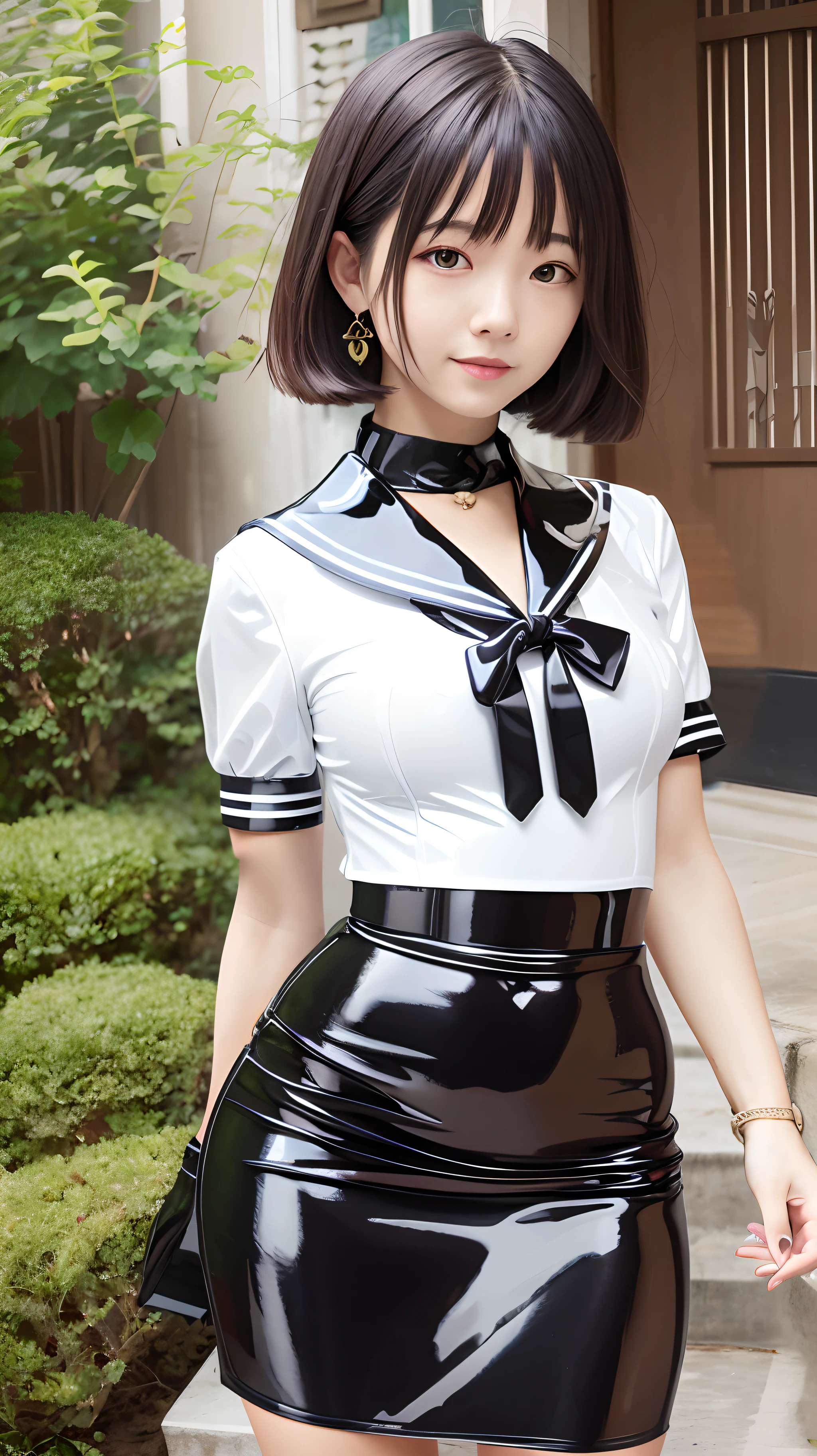 Glossy sailor suit,Latex Sailor Suit,Glossy skirt,Latex checked skirt
