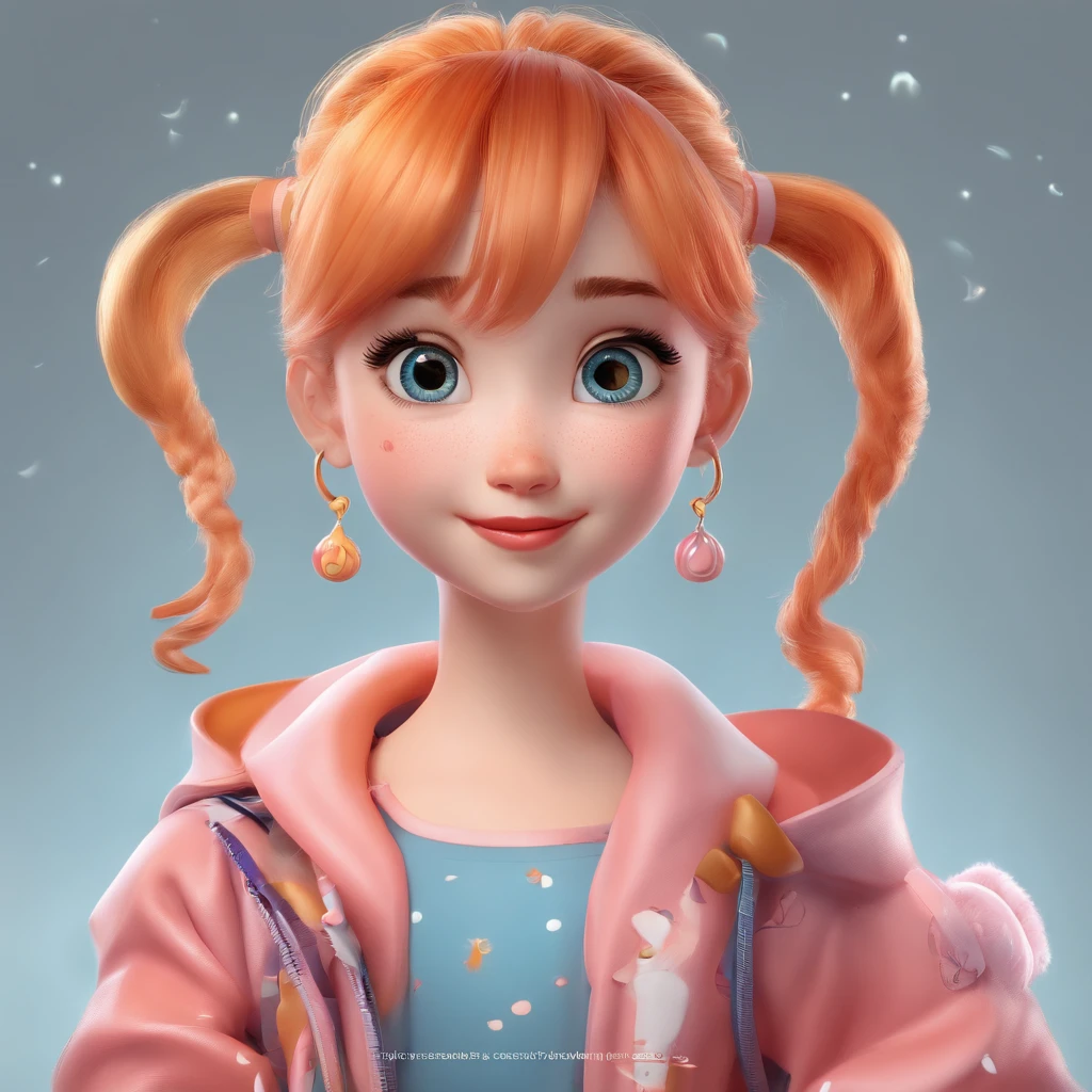 There is one with a ponytail， girl with orange hair, lovely digital painting, adorable digital art, Cute detailed digital art, Realistic cute girl painting, Cute cartoon character, Kawaii realistic portrait, Cute cartoon, Young and cute face, cute portrait, Cartoon Cute, digital cartoon painting art, cute kawaii girls, cute character, portrait cute-fine-face, adorable expression,（head portrait,sportrait）,Cartoon image with big head and small figure,