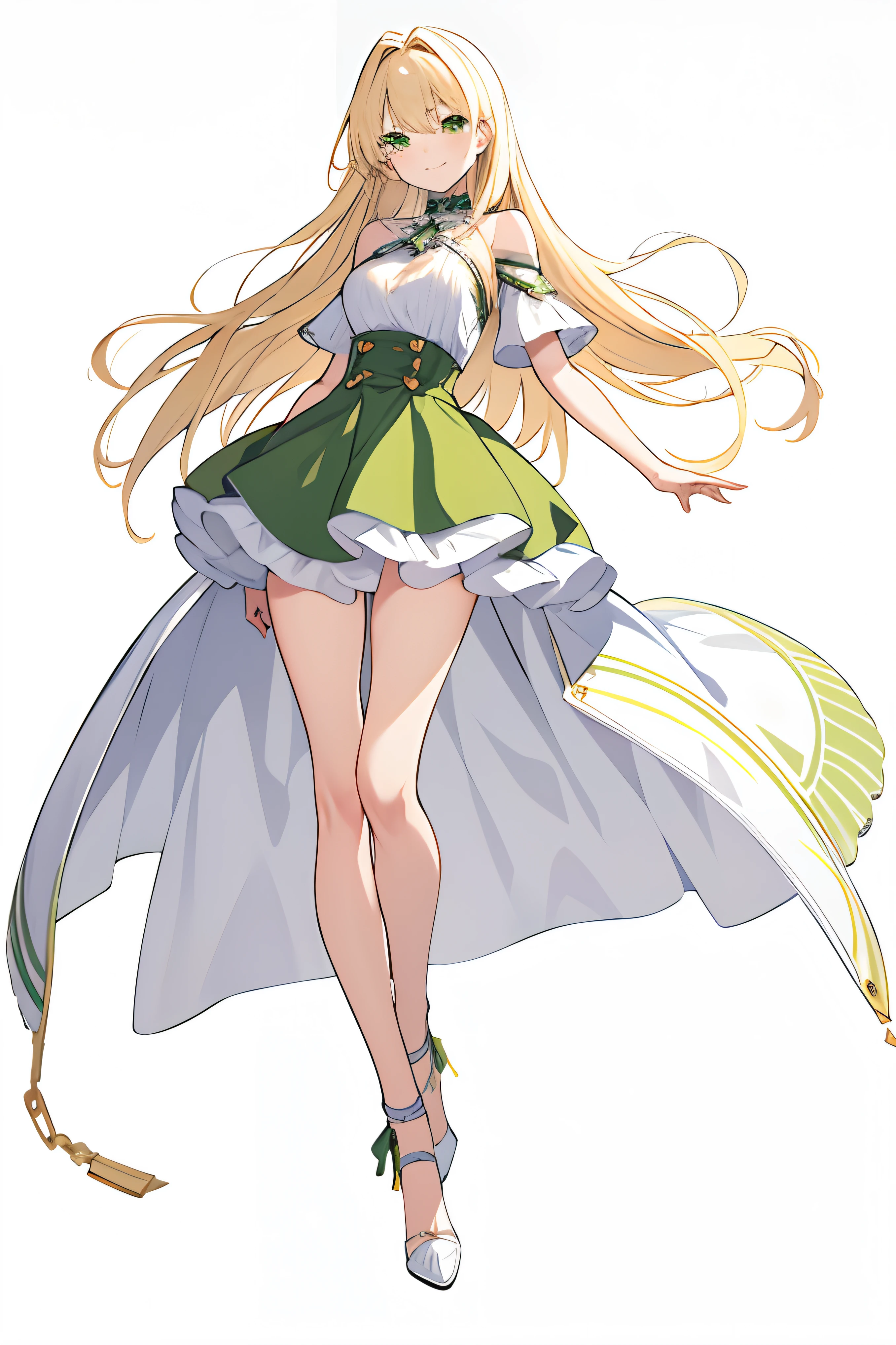 masterpiece, best quality,[(White background:1.4)::5],1girl,full body, blonde, green eyes,, full hd