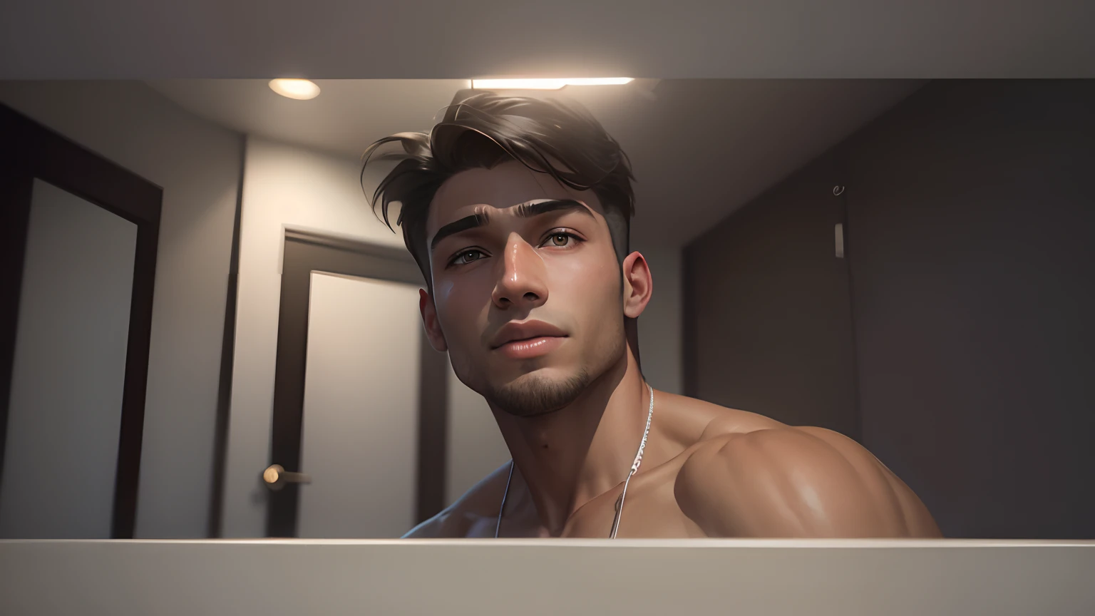 Make him half naked with female orgasm without changing the face structure