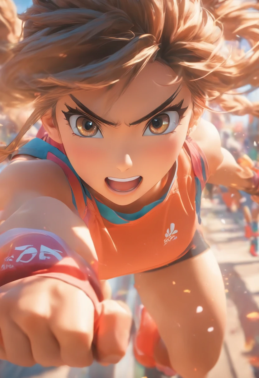 35mm humanistic lens，Sports girl，lifting weights，detailedbackground，Asian Games，True skin texture，Full body like，Smudge，Accurate facial features，dynamic blur，super-fine，ultra - detailed，high qulity，8K ，oc rendered，dynamic viewing angle，Hyper Real，Ultra photo realsisim