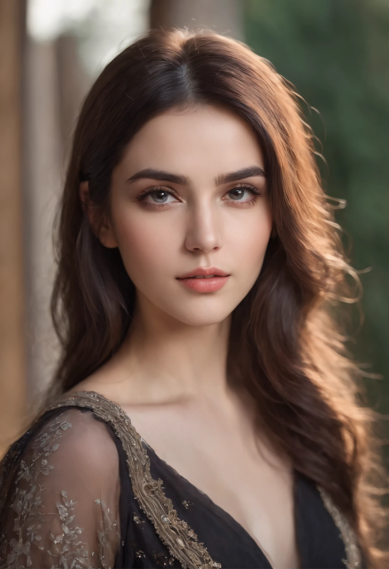 (high resolution:1.2),white-skinned girl,dark-haired,athletic body, young, with sexy clinging clothes,Arabic ethnicity,detailed beautiful eyes,beautiful lips,ultra-fine painting,portrait,soft lighting,vibrant colors,high contrast,graceful pose,exquisite facial features,flowing hair,delicate skin,textured background,subtle shadows.