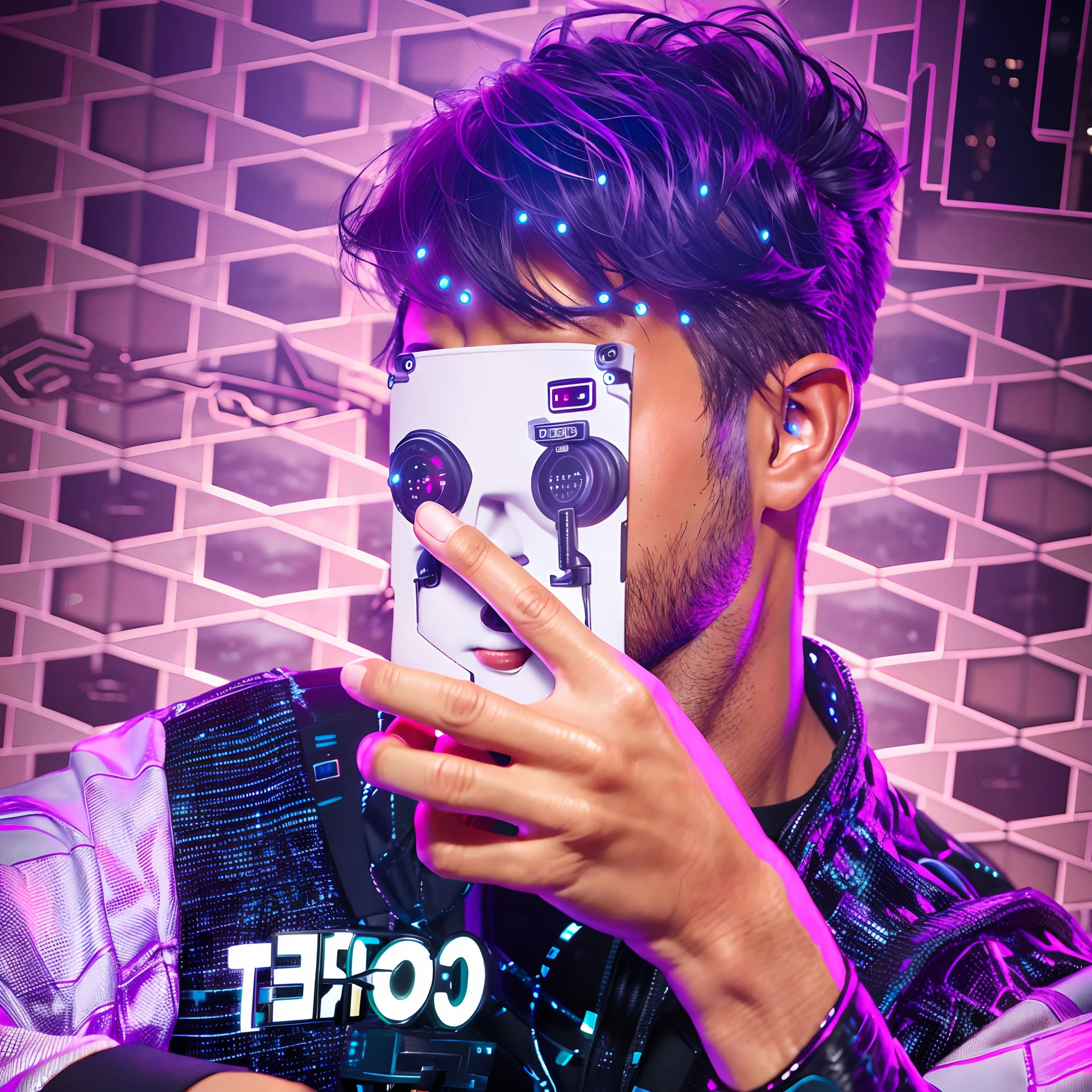 Change background cyberpunk handsome boy . Realistic face. 8k. Ultra realistic