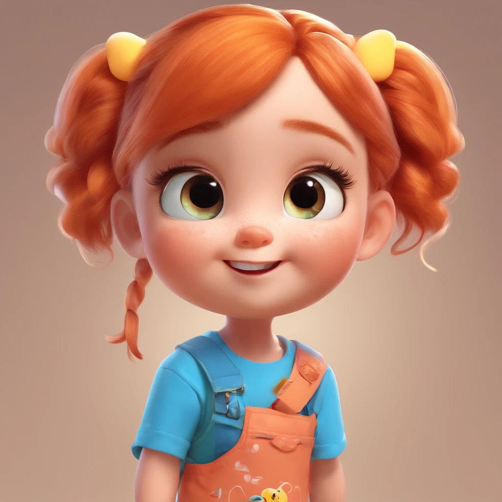 There is one with a ponytail，Little girl with orange hair, lovely digital painting, adorable digital art, Cute detailed digital art, Realistic cute girl painting, Cute cartoon character, Kawaii realistic portrait, Cute cartoon, Young and cute face, cute portrait, Cartoon Cute, digital cartoon painting art, cute kawaii girls, cute character, portrait cute-fine-face, adorable expression,（head portrait,sportrait）,Cartoon image with big head and small figure,