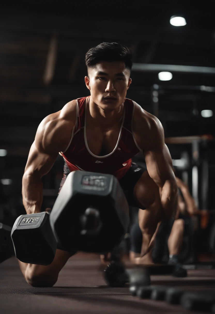 Cameron Vuong screams while chained to the ceiling of a torture chamber by his wrists wearing silk shorts