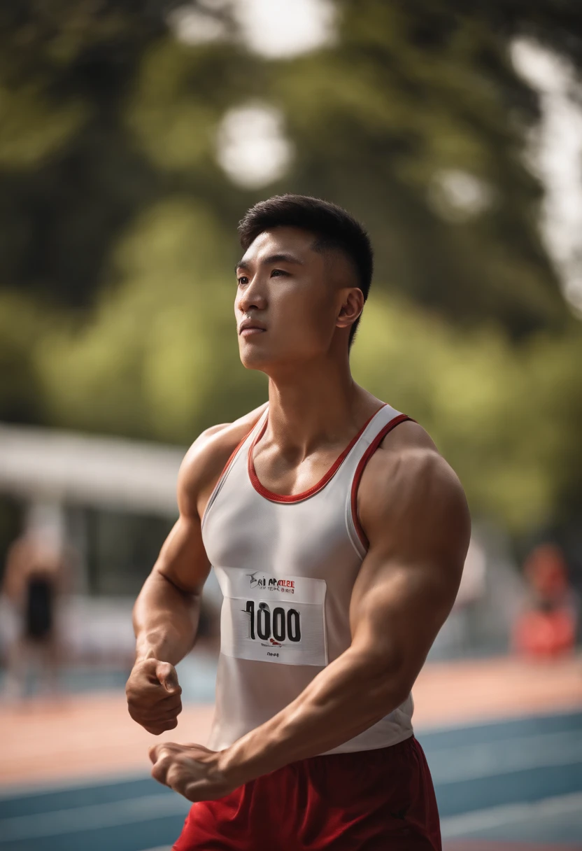 35mm humanistic lens,male athlete,lifting weights,detailedbackground,Asian Games,True skin texture,Full body like,Smudge,Accurate facial features,dynamic blur,super-fine,ultra - detailed,high qulity,8K ,oc rendered,dynamic viewing angle,Hyper Real,Ultra photo realsisim
