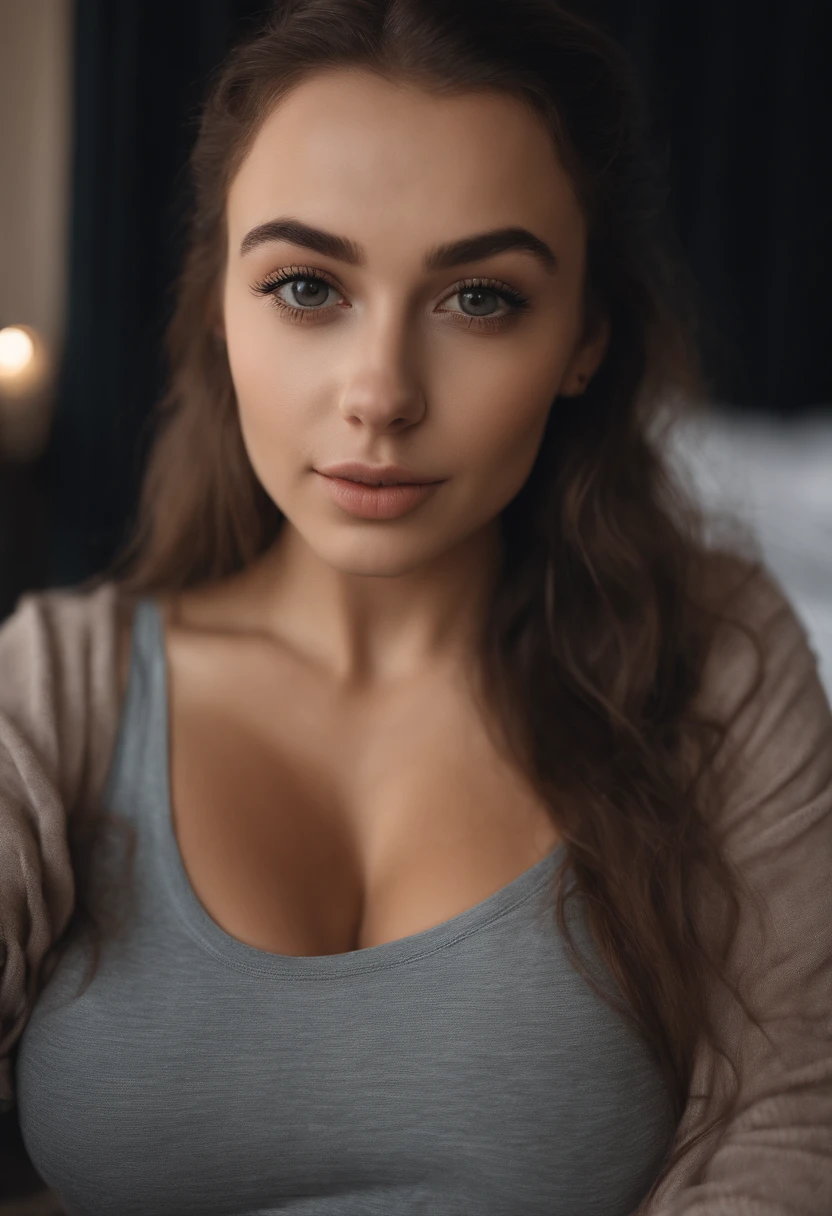 1 girl, solo, Liechtensteiner woman, Old woman, name is Isla, (((50 years old woman))), (mother), (((wrinkles))), ((long brunette hair)), ((fair skin)), ((rectangular face)), ((Roman nose)), ((big plump lips)), ((high cheeks)), ((medium hair)), ((cleavage)), ((upper body and upper legs)), (((slender body))), (((nude and naked))), (inside printed bed in Germany), smirk, (sensual pose)