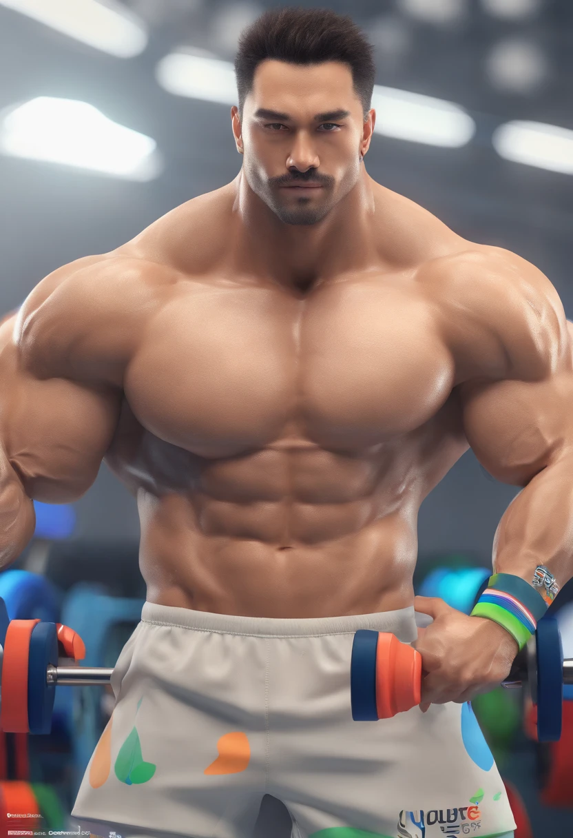 35mm humanistic lens，male athlete，lifting weights，detailedbackground，Asian Games，True skin texture，Full body like，Smudge，Accurate facial features，dynamic blur，super-fine，ultra - detailed，high qulity，8K ，oc rendered，dynamic viewing angle，Hyper Real，Ultra photo realsisim