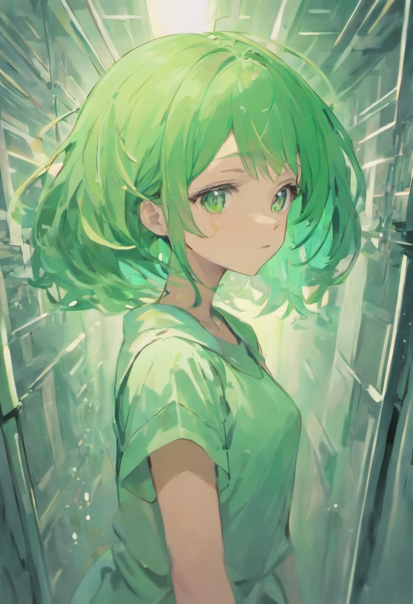 bobcut, Mint hair, angle of view, Color: White/Green, face retouch, Skin chrome, Detailed, Network enhancement, Artistic, the scientist, Hypnotist, Sexy, full bodyesbian, Hypnotist, model, Athletic trainer,
