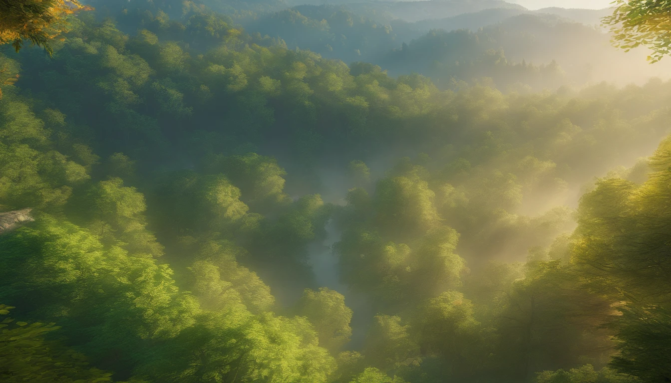 (best quality,4k,8k,highres,masterpiece:1.2),ultra-detailed,(realistic,photorealistic,photo-realistic:1.37),evergreen forest,view from top, mist covering the trees,tranquil atmosphere,remote location,vibrant shades of green,ethereal light, dense foliage, tall pine trees, peaceful ambiance,refreshing breeze,majestic landscape,foggy veil hanging above the forest, bird's eye perspective, immersive experience, hidden paths, serene environment,mysterious beauty, secluded wilderness,natural mystique,gentle sunlight filtering through the branches,early morning tranquility,enchanted scenery,tranquilizing essence,calming vibes,soothing presence, spellbinding panoramic view,quiet serenity,far-reaching vistas, mystifying aura
