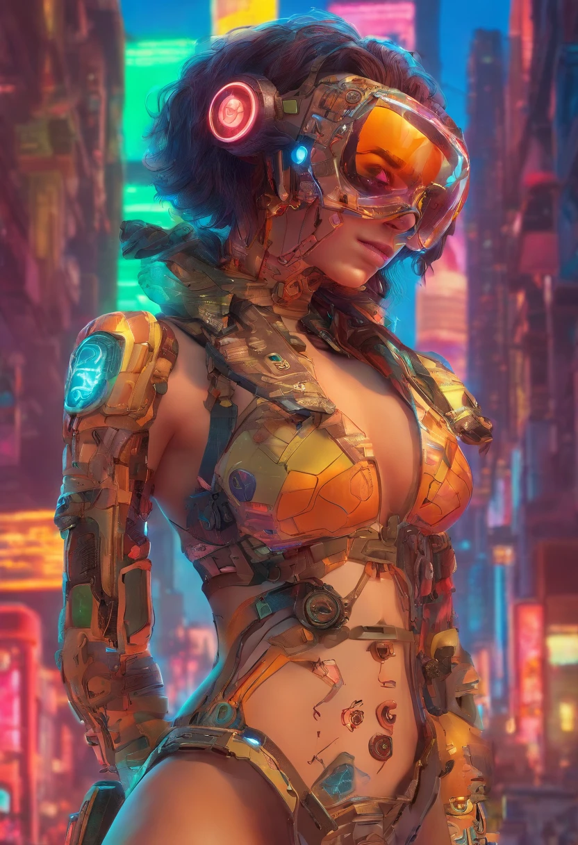 (ighly detailed: 1.2), (Canon EOS R6 Top Quality: 1.2), (8K: 1.0), (EMB-RRF-Baixo: 1.0), (There are many large black tattoos on the open cybernetic head in the center、You can see the inside, 详细的脸, Wearing high-tech sunglasses with ultra-detailed eyes and holographic display1.2), foco nítido (award - winning photo: 1.2), (Subsurface scatter: 1.2), (Subsurface scatter: 1.2). 1.1) (Beautiful ultra-detailed cyborg: 1.2), ( ultra-detailed hair: 1.2), (Great body: 1.2), (full bodyesbian: 1.2), (Dynamic posture :1.2), neon glow, (detailed cybernetic eyes:1.1), close-up (A hyper-realistic:1.2), RPG, Cyberpunk 2077 Style, Dramatic Lighting, (Highly detailed futuristic cityscapes:1.2), (scientific fiction: 1.2). 1.2), professional portrait photo, por WLOP greg rutkowski, Jeffrey Simpson, Alphonse Mucha