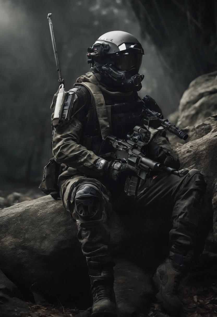 An alien android sniper with a sniper rifle and helmet, in a pose, in the style of hauntingly beautiful illustrations, slender, cyberpunk manga, Black and grey, japanese prints, photobash, realist detail, Dense atmospheric, talismans, smoke, morbid, dark, very detailed, dense atmospheric, epic, dramatic, empty, creepy, photorealistic, hyperornate details, --ar 9:18 --v 5.1 --s 750 --q 2 --v 5.1 --style raw