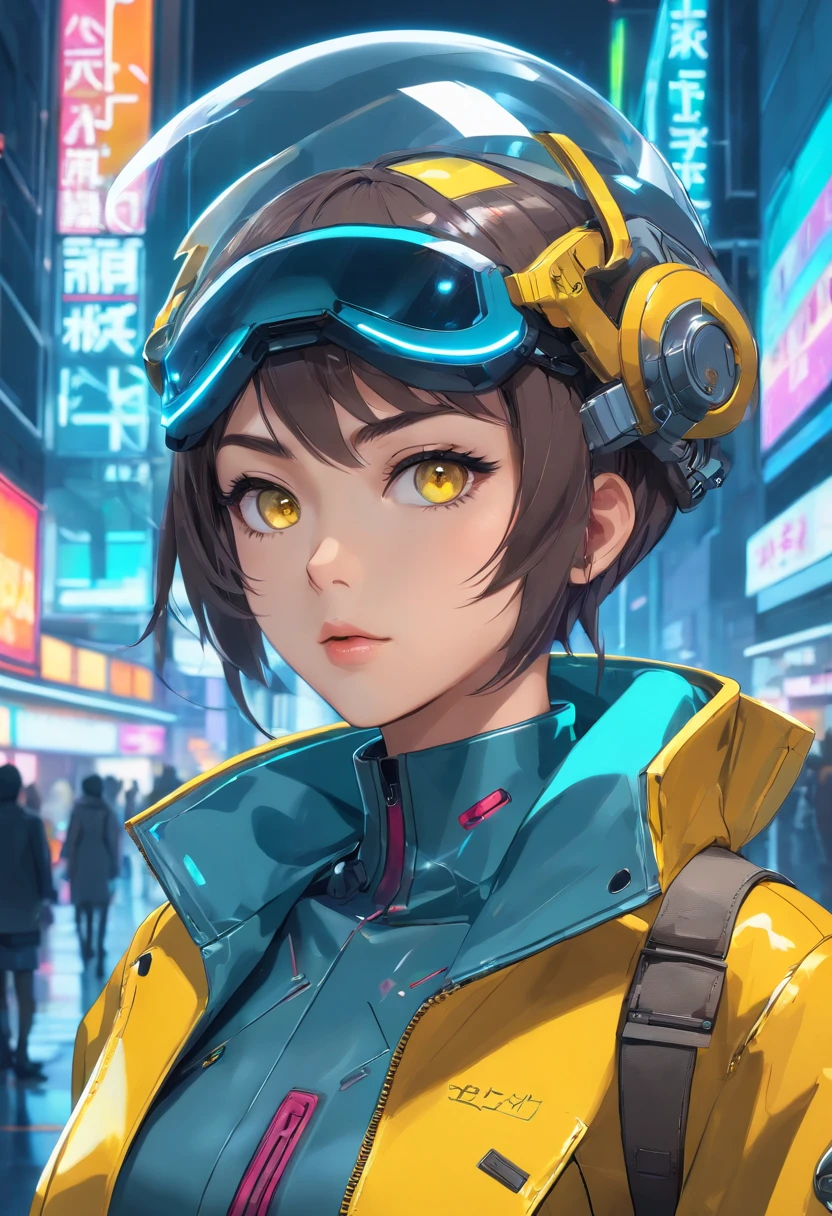 There is a woman in a futuristic helmet, Cyberpunk art inspired by Eddie Zant, Trending in CGsociety, Afrofuturismo, High Fashion Cyberpunk, Futuristic fashion woman, Futuristic visuals, futuristic style, Cyberpunk of the future, Cute cyberpunk female model, futuristic aesthetic, futuristic fashion, aesthetic cyberpunk, Cyborg fashion photography, hyper-realistic cyberpunk style, In a cyber-punk style, retro-futuristic, high fashion photography, Vogue Italia, futuristic yellow lens, Fashion Editorial, Shot with the Hasselblad H4D 200MS Digital Camera, (((A hyper-realistic))), (((ultra-detailliert))).Natural Photo, Shot with a professional camera, American courts, nffsw, 8K.