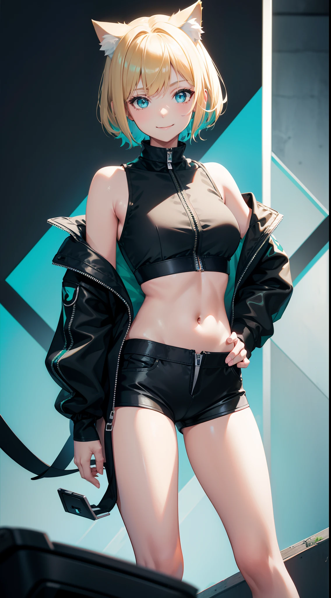 "A 19-year-old girl with short white hair and yellow eyes, dressed in sleek all-black attire accentuating her physique, sporting fashionable glasses. She boasts an extensive collection of tattoos adorning her left hand."