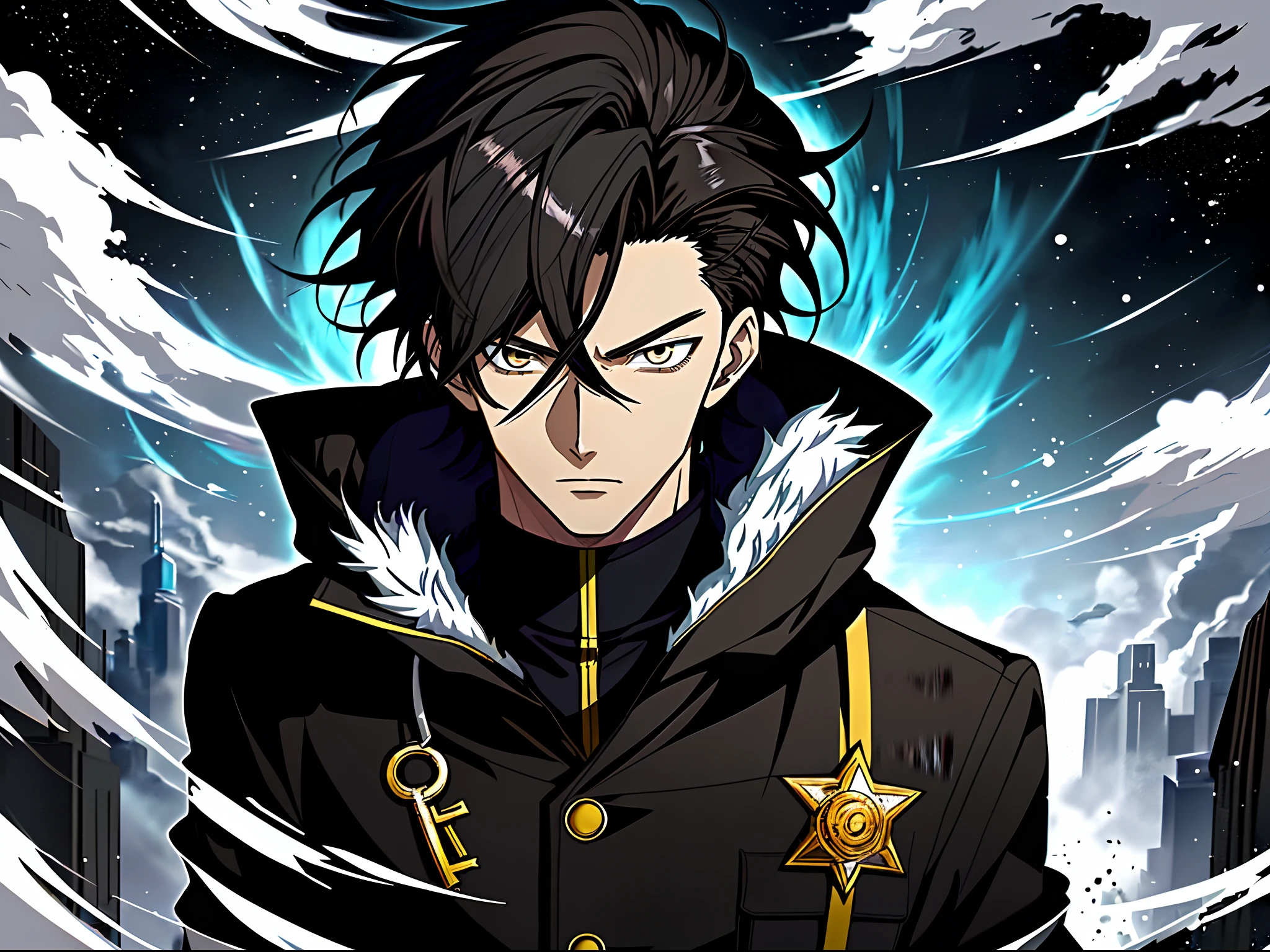Anime man in a black coat,nigth, Black eyes,Black clouds, Anime handsome man, Anime portrait of a handsome man, Anime concept HD, Key anime art, male anime character