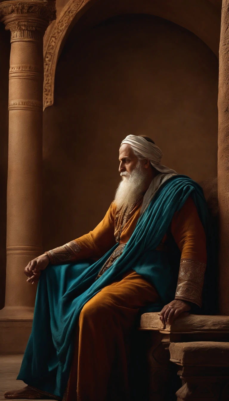 The prophet Jeremiah looked at the screen, long clothes, religion, Ultra photo realsisim
