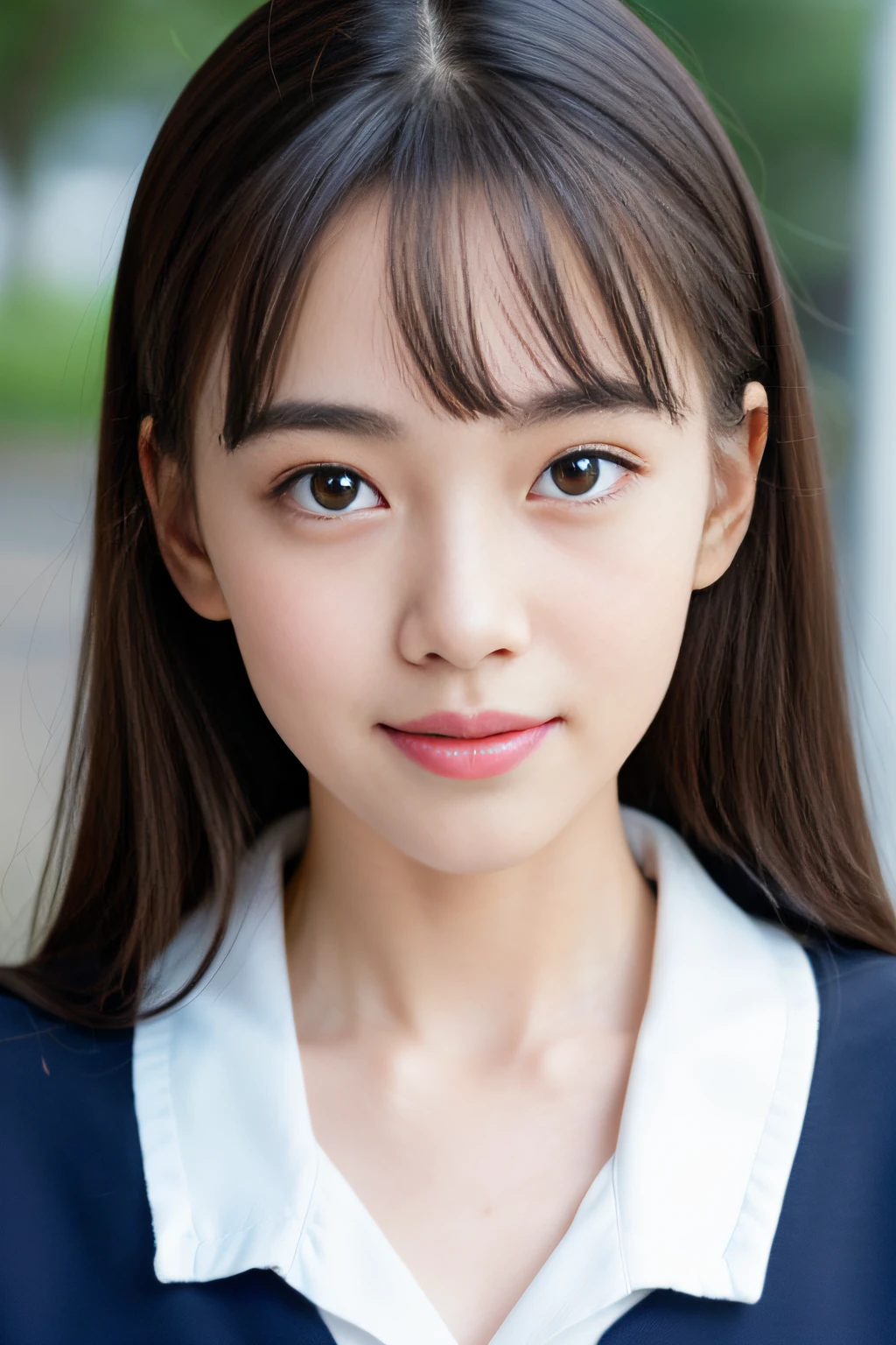 NSFW、 Wearing a sailor suit、8k RAW photo, ((a sailor suit))top-quality, masterpiece,kawaii faces、dual、 ((a sailor suit))A smile、kawaii faces、超A high resolution, film grains, filmg, 1girl in, looking at the viewers, natural skin textures, realistic eyes and face details, Perfect tooth alignment、Perfect eyes and perfect mouth、 bangss,