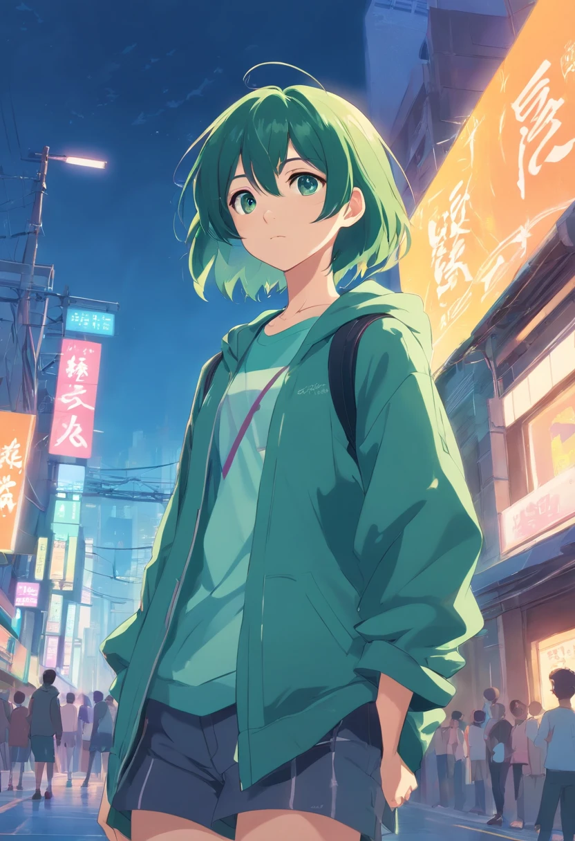 Guviz-style artwork, Guviz, Kawashi, ross tran style, High quality anime art style, anime moe art style, Makoto Shinkai Gwise e Makoto, style of makoto shinkai, Anime Boy, Shinkai Makoto style,Blue eyes,Men with long hair,simple background、Green hair、view front