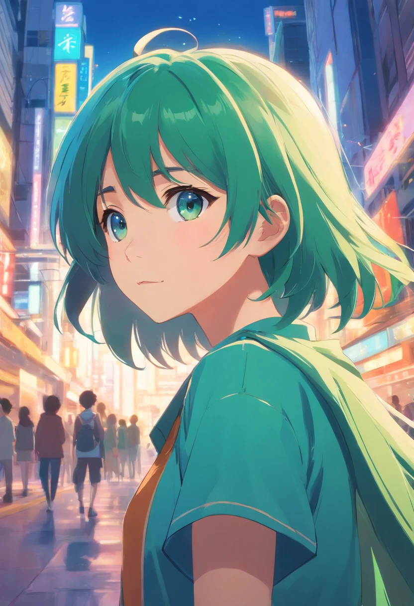 Guviz-style artwork, Guviz, Kawashi, ross tran style, High quality anime art style, anime moe art style, Makoto Shinkai Gwise e Makoto, style of makoto shinkai, Anime Boy, Shinkai Makoto style,Blue eyes,Men with long hair,simple background、Green hair、view front