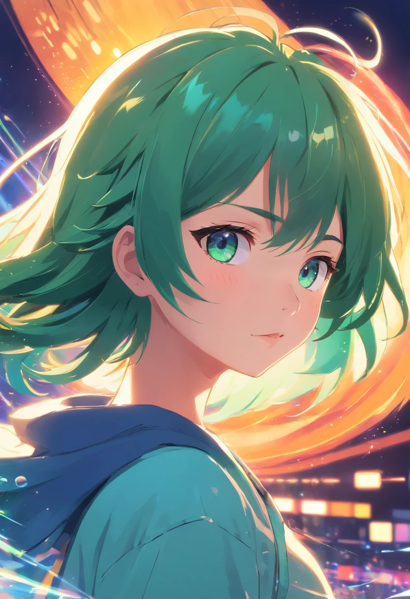 Guviz-style artwork, Guviz, Kawashi, ross tran style, High quality anime art style, anime moe art style, Makoto Shinkai Gwise e Makoto, style of makoto shinkai, Anime Boy, Shinkai Makoto style,Blue eyes,Men with long hair,simple background、Green hair、view front
