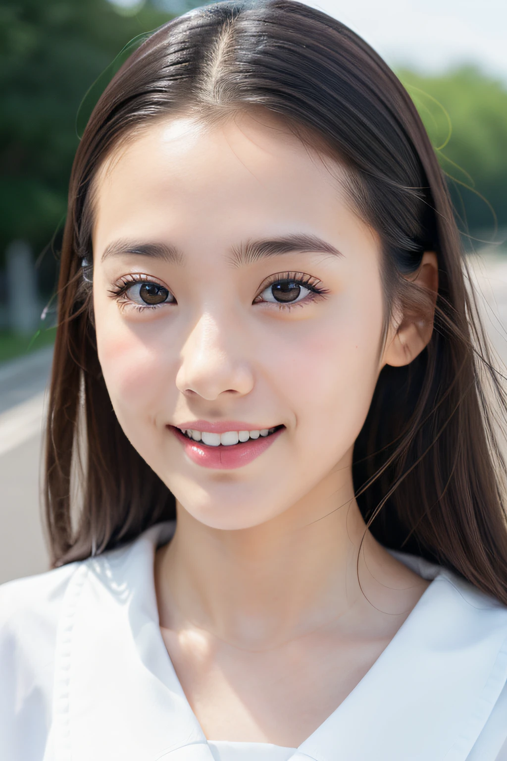 NSFW、 Wearing a sailor suit、8k RAW photo, ((a sailor suit))top-quality, masterpiece,kawaii faces、dual、 ((a sailor suit))A smile、kawaii faces、超A high resolution, film grains, filmg, 1girl in, looking at the viewers, natural skin textures, realistic eyes and face details, Perfect tooth alignment、Perfect eyes and perfect mouth、 bangss,