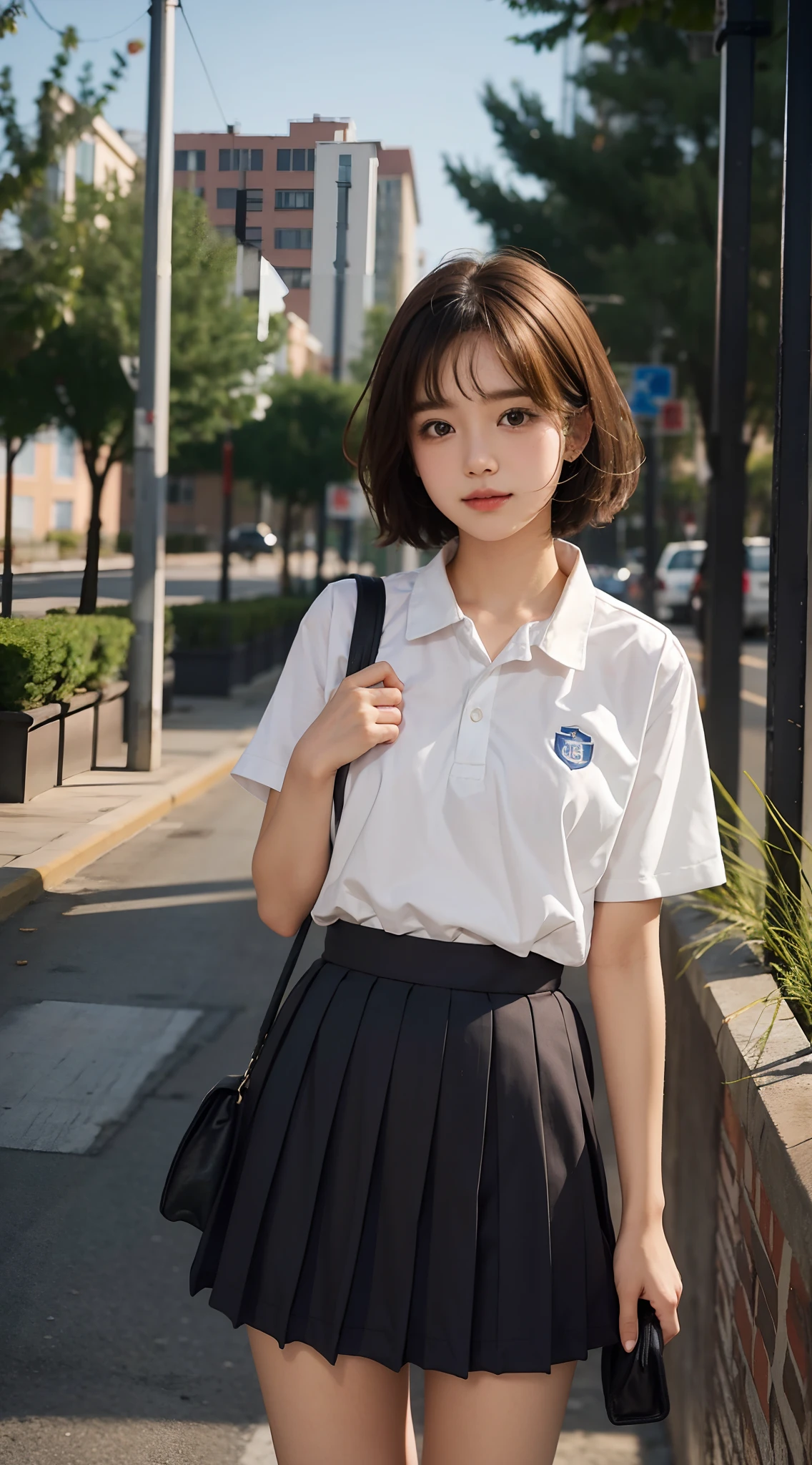 I am a girl in a high school uniform。short detailed hair