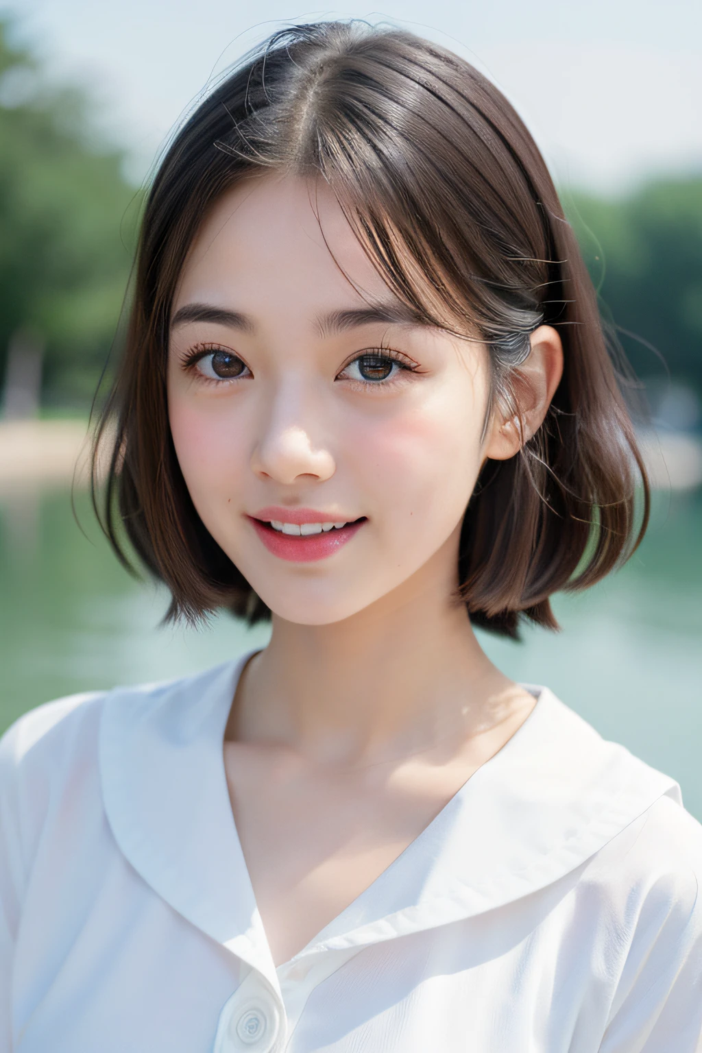 NSFW、 Wearing a sailor suit、8k RAW photo, ((a sailor suit))top-quality, masterpiece,kawaii faces、dual、 ((a sailor suit))A smile、kawaii faces、超A high resolution, film grains, filmg, 1girl in, looking at the viewers, natural skin textures, realistic eyes and face details, Perfect tooth alignment、Perfect eyes and perfect mouth、 bangss,