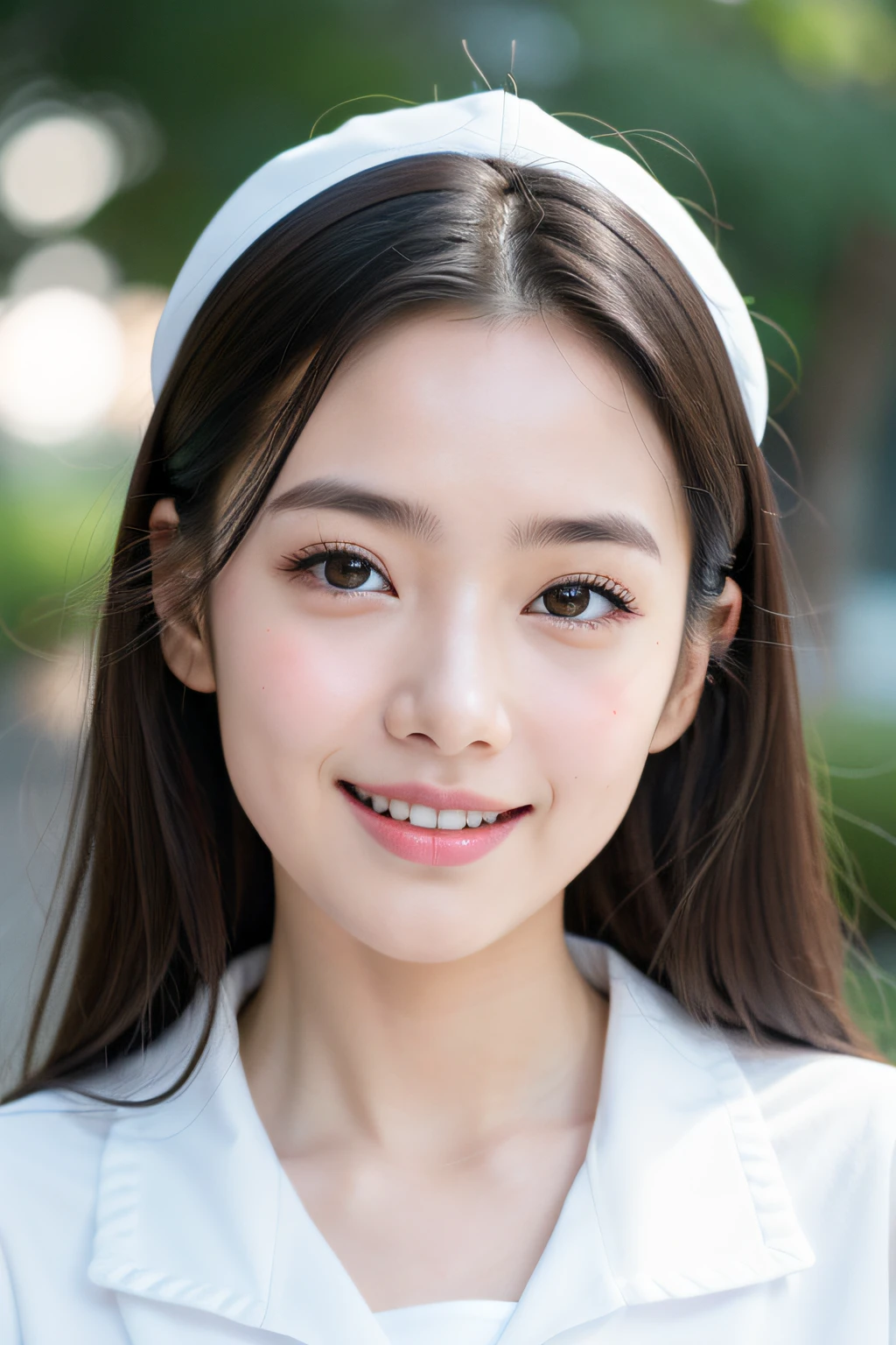 NSFW、 Wearing a sailor suit、8k RAW photo, （（a sailor suit））top-quality, ​masterpiece,kawaii faces、dual、 （（a sailor suit））A smile、kawaii faces、超A high resolution, film grains, filmg, 1girl in, looking at the viewers, natural skin textures, realistic eyes and face details, Perfect tooth alignment、Perfect eyes and perfect mouth、 bangss,