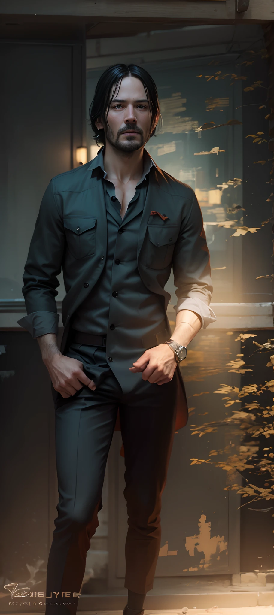 Change background john wick handsome boy with 3p suit realistic face 8k ultra realistic