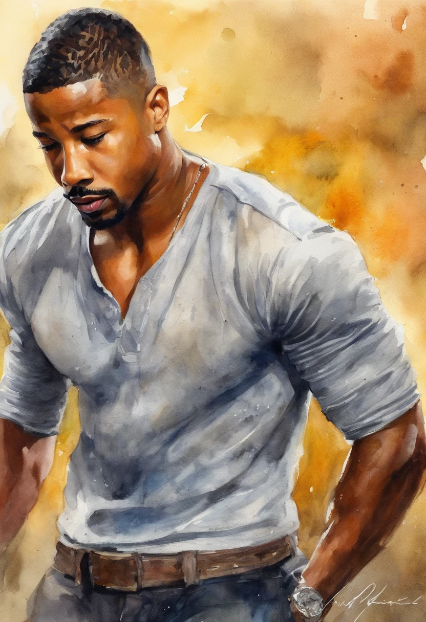 Michael b Jordan pelado sem roupas, músculoso, tomando banho na chuva