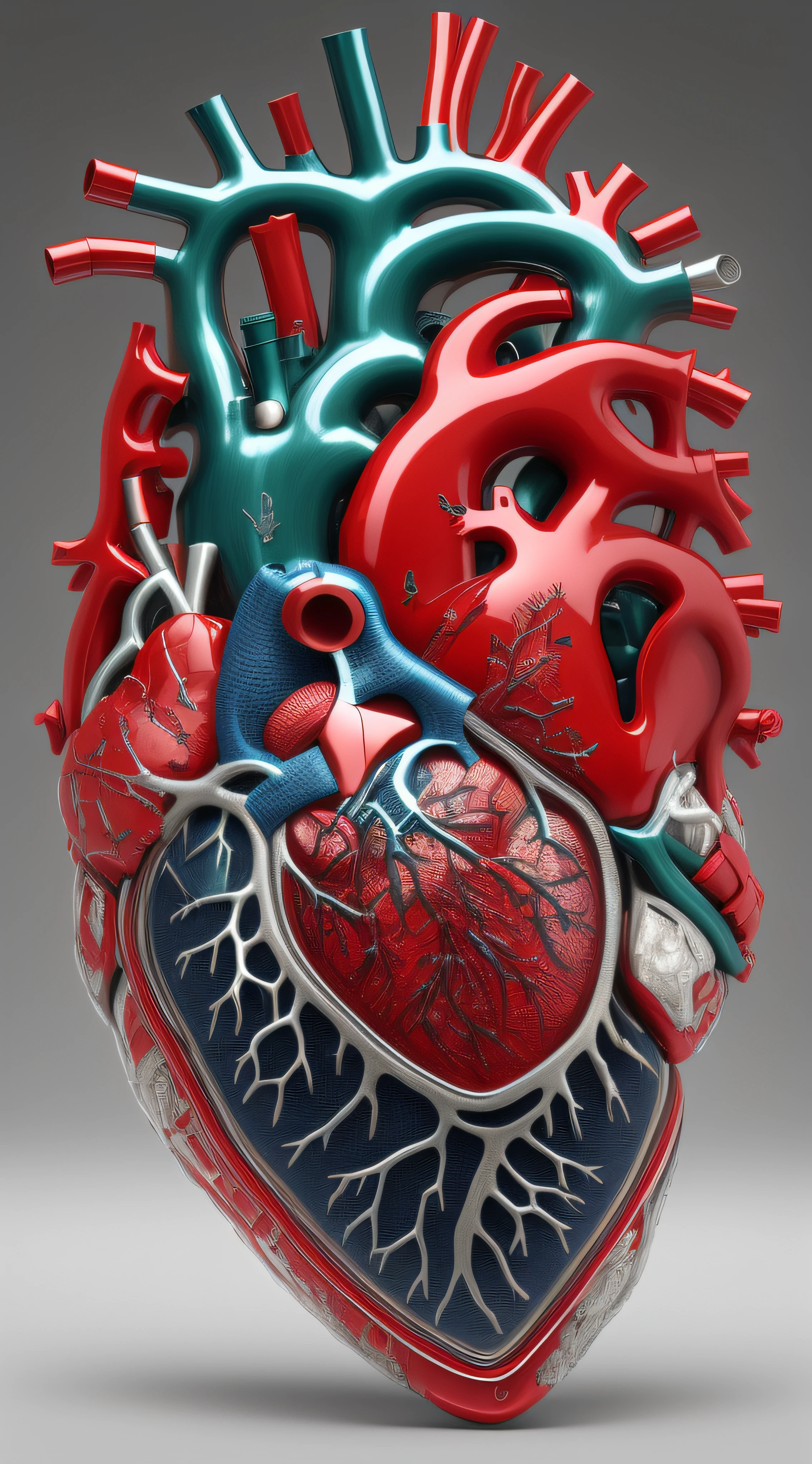 ((8k masterpiece)), RAW photo, ((best quality:1.2)),professional photograhy, 3d capture, 3d work, single item focus, absurdres, huge filesize, A 3d_biomechatronic_heart ((3d human heart:1.4)) made from high grade toughened glass, with aerospace grade polished titanium valves, macro detailed vein and fibre systems, illuminated heart chambers, intricate vein systems, space-age technology, futuristic engineering, engineering masterpiece, external vein systems wrapped around the glass heart, , scarlet micro glass vein systems, polished titanium anatomical heart pieces attached to the exterior surface with engineered screws, plain single colour background, contrasting background, volumetric lighting, quixel megascan, unreal engine5, cg9 studio, trending on artstation,