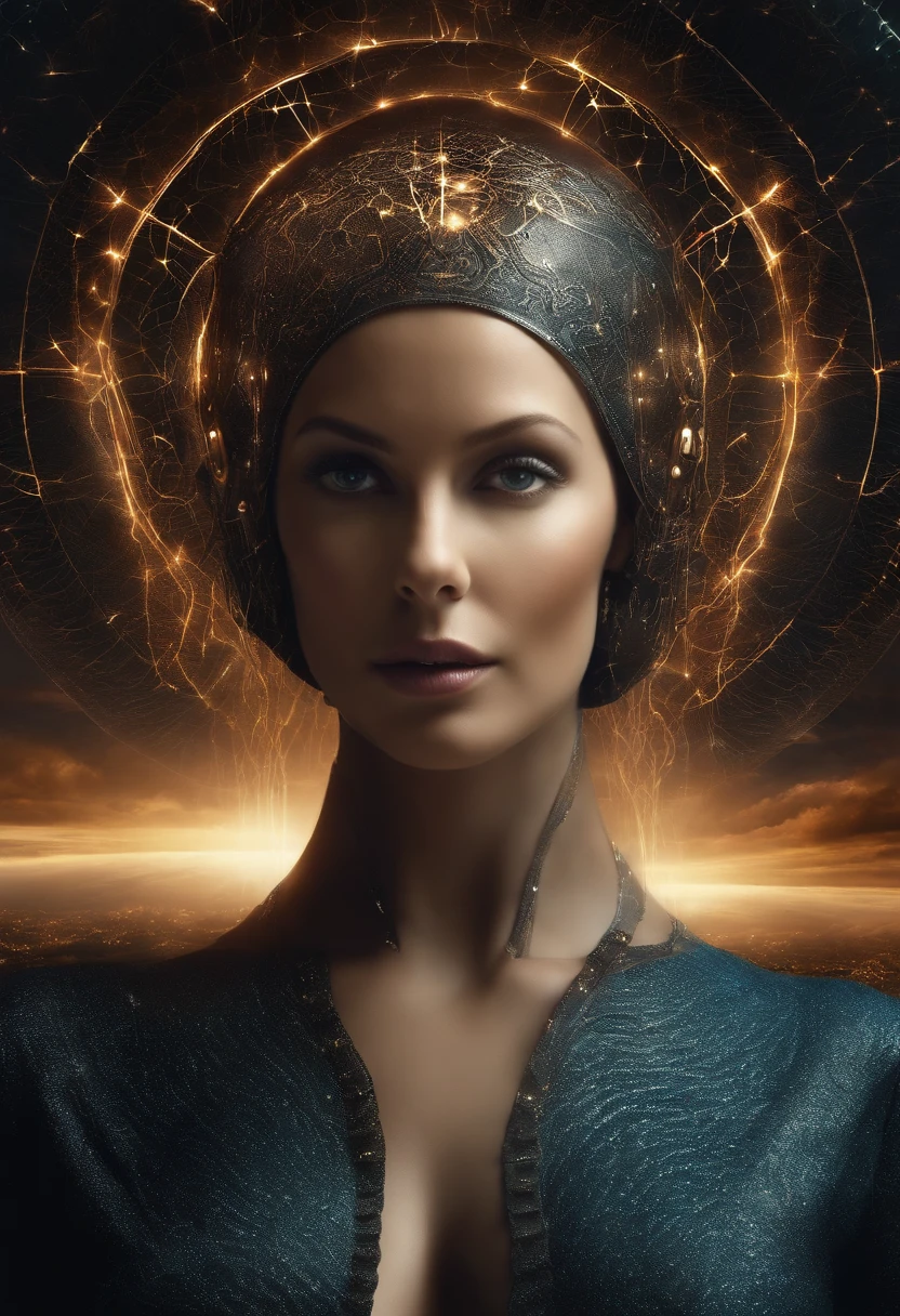 Woman with a shiny head and a flash sticking out of her head, It attracts lightning, Character of the mind, Stimulant Nootropique, Projection de conscience, detailed glowing head, Merveille neurologique, surcharger, glowing head, Visible circuits in the head, Mind Control, exploding head, Tragedy of the Spirit - Driven, neurosciences, neural, Matte painting of the human mind