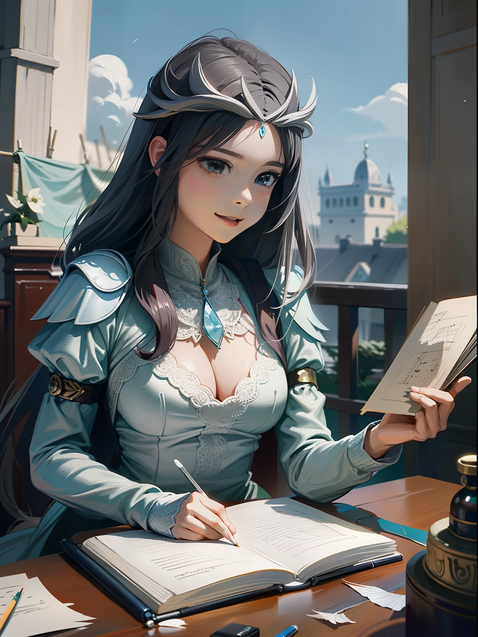 Silver hair,hentail realism, shadowing,，character sheets, reference sheet, Standing painting, 8K, Super detail, 1080p, Women's HD，femele, 16k, high resolution, Best quality, High quality, Anatomically correct, Masterpiece, ccurate, hyper HD，As graceful as a swan，unreal-engine， Ghibli-like colors,   anime big breast,  Standing painting, angle of view,battle armor，ssee-through，Lace skirt，Fluorescence behind it，showing belly